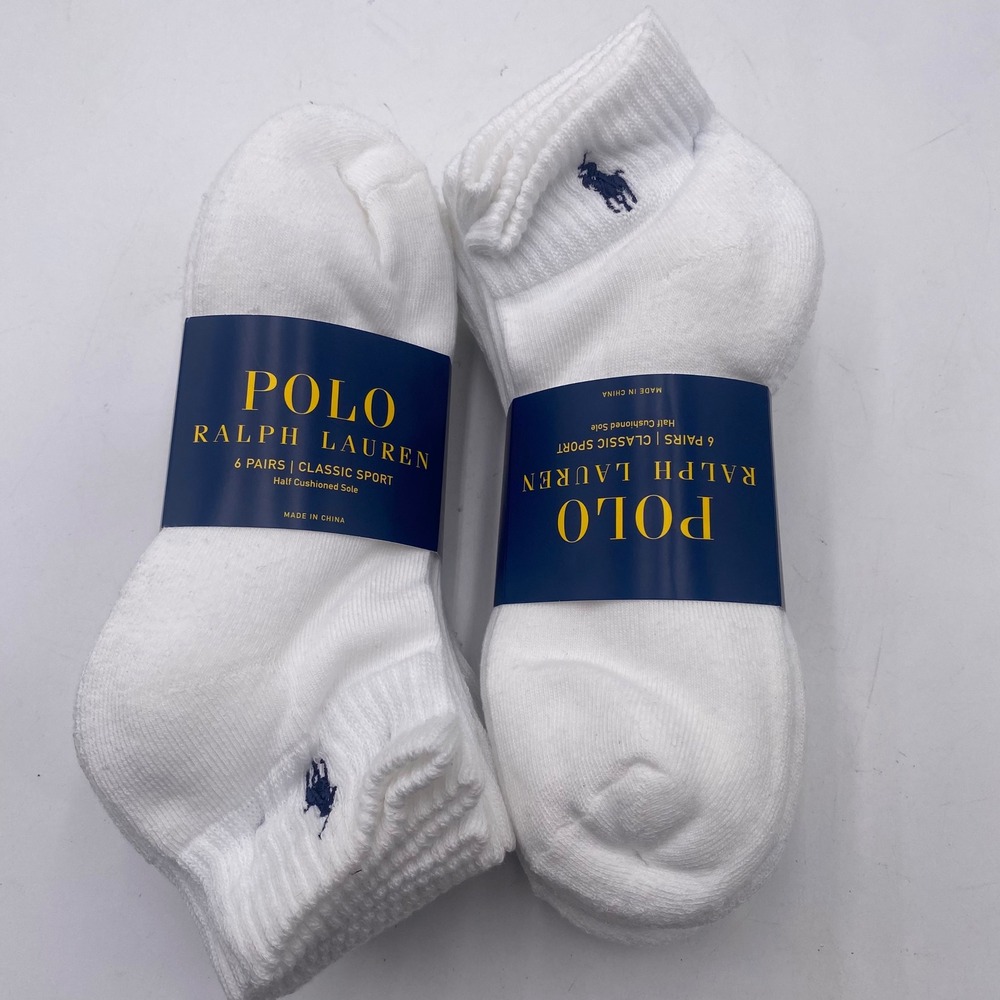 Polo Ralph Lauren Classic Sport Socks 12 Pairs Mens 6-12.5 White Quarter Socks